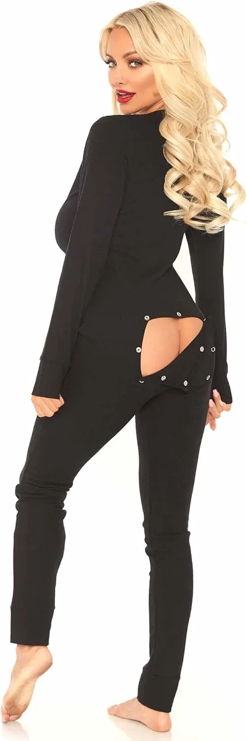 Leg Avenue Women's Cozy Brushed Ribbed Jersey Adult Onesie with Cheeky Back Flap