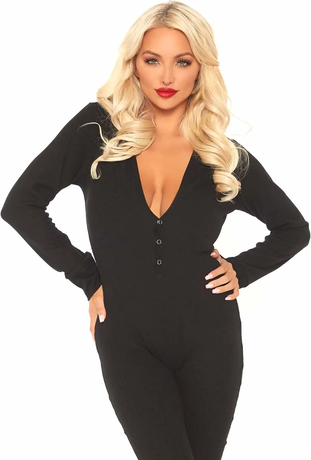Leg Avenue Women's Cozy Brushed Ribbed Jersey Adult Onesie with Cheeky Back Flap