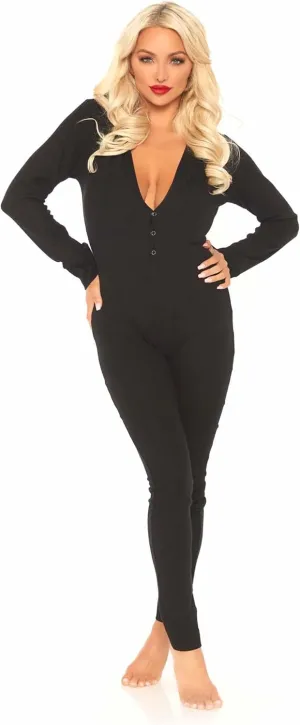 Leg Avenue Women's Cozy Brushed Ribbed Jersey Adult Onesie with Cheeky Back Flap