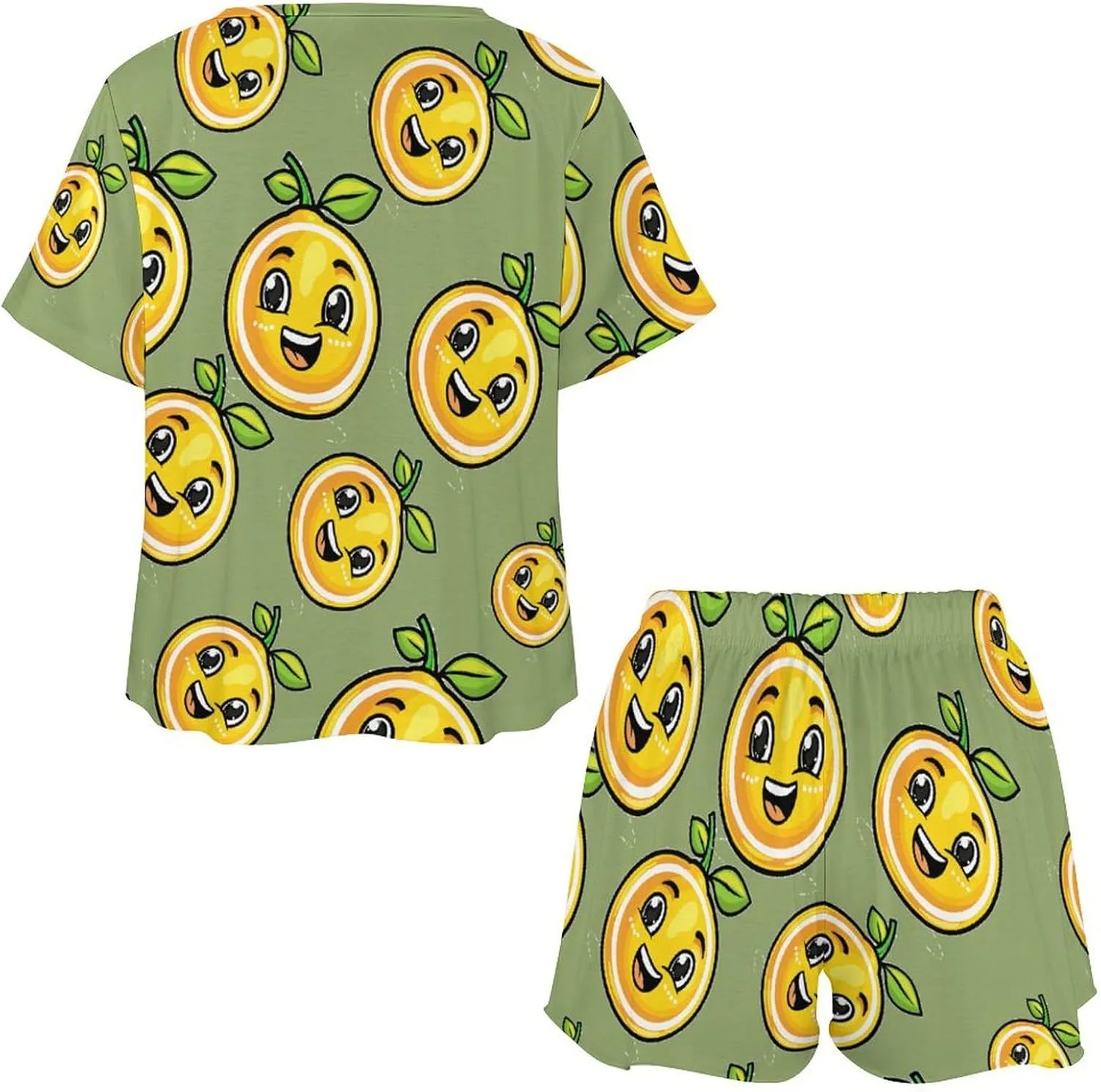 Lemons Citrus Women's Pajama Sets Short Sleeve Shirt And Shorts Cozy Sleepwear Loungewear Pjs
