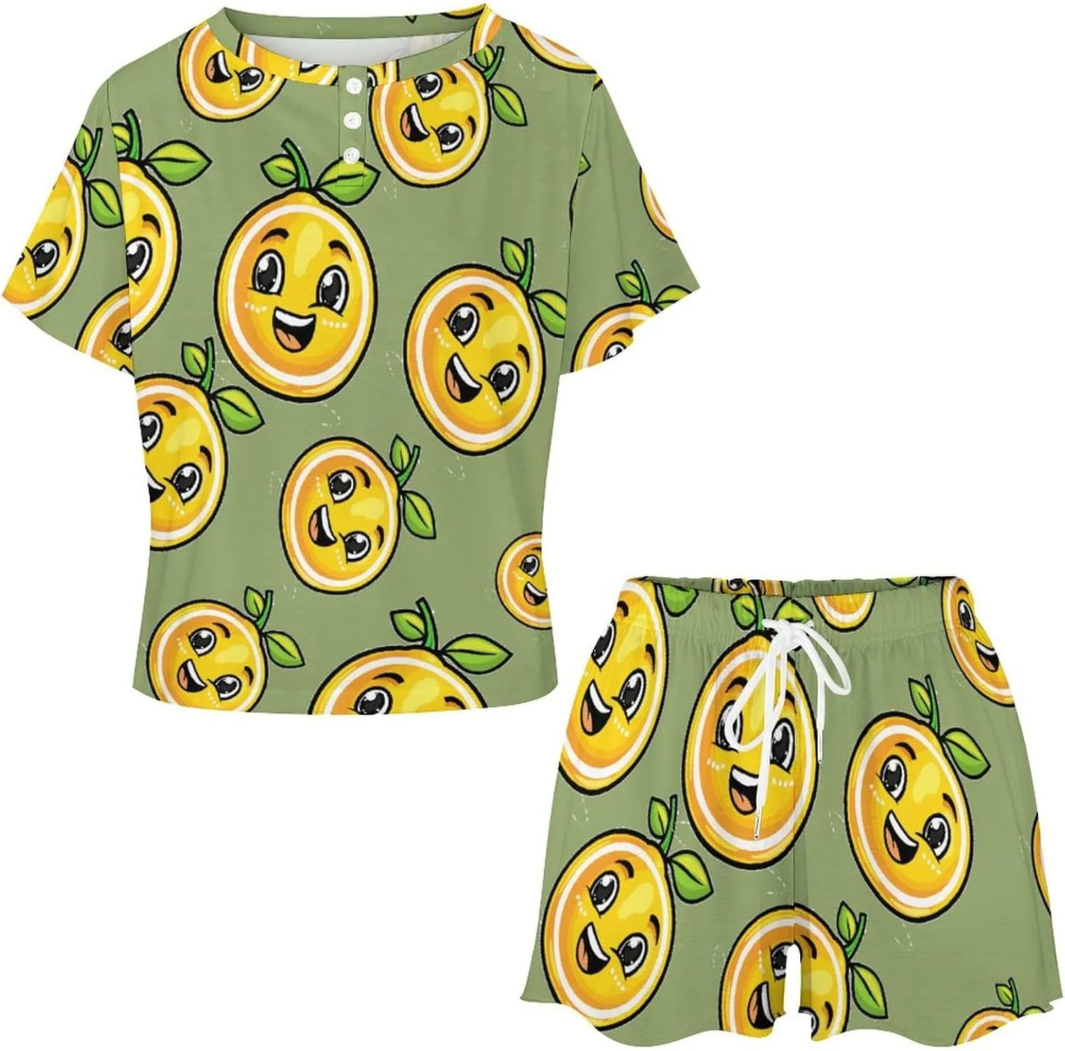 Lemons Citrus Women's Pajama Sets Short Sleeve Shirt And Shorts Cozy Sleepwear Loungewear Pjs