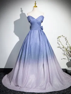 Luolandi Gradient-Color Glitter Sequins Prom Dresses A-Line Princess Off-The-Shoulder Sleeveless Blue Formal Dresses