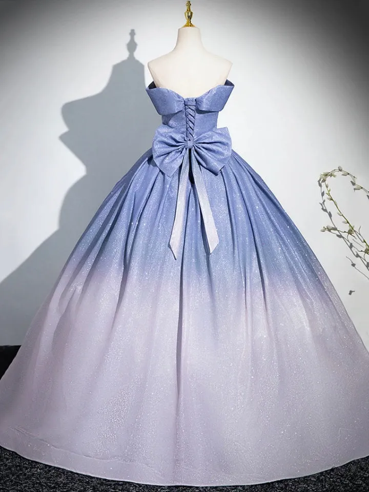 Luolandi Gradient-Color Glitter Sequins Prom Dresses A-Line Princess Off-The-Shoulder Sleeveless Blue Formal Dresses