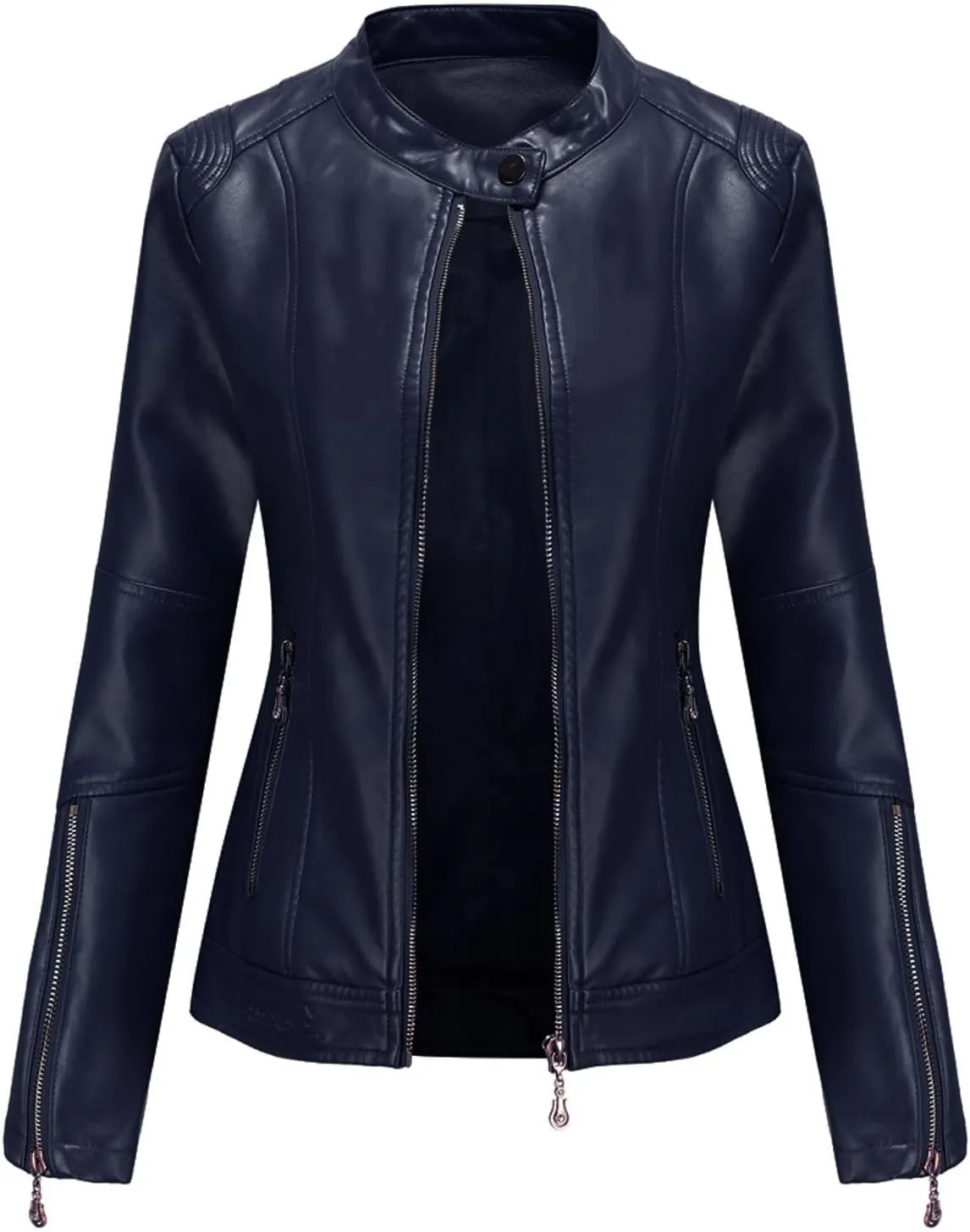 Lu's Chic Women's Fall Leather Jacket Motorcycle Jacket Faux Leather Warm Spring Zip Up Vintage Motorcycle Jacket
