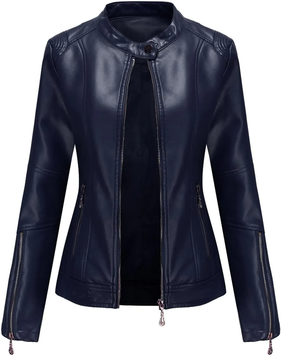 Lu's Chic Women's Fall Leather Jacket Motorcycle Jacket Faux Leather Warm Spring Zip Up Vintage Motorcycle Jacket
