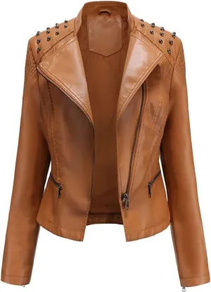 Lu's Chic Women's Winter Jacket Snow Top Long Sleeve Spring Motorcycle Short Fashion Full Zip Fall Jackets