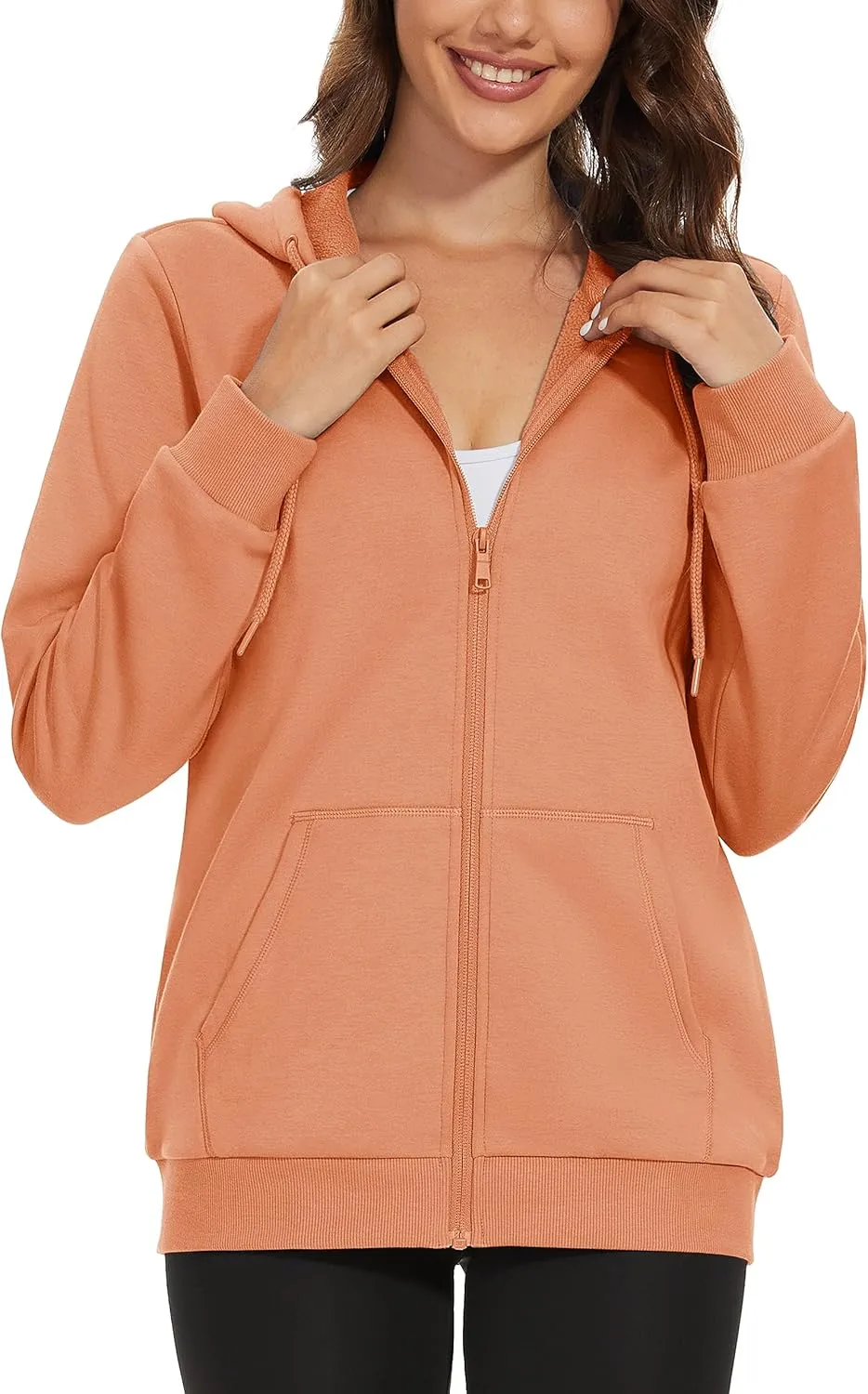 MAGCOMSEN Women's Fleece Lined Zip Up Hoodies Casual Hooded Jacket Workout Full Zip Sweatshirts Pocket Coats