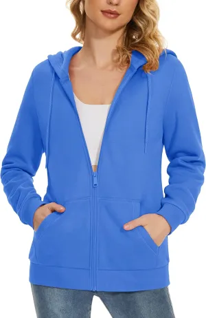 MAGCOMSEN Women's Fleece Lined Zip Up Hoodies Casual Hooded Jacket Workout Full Zip Sweatshirts Pocket Coats