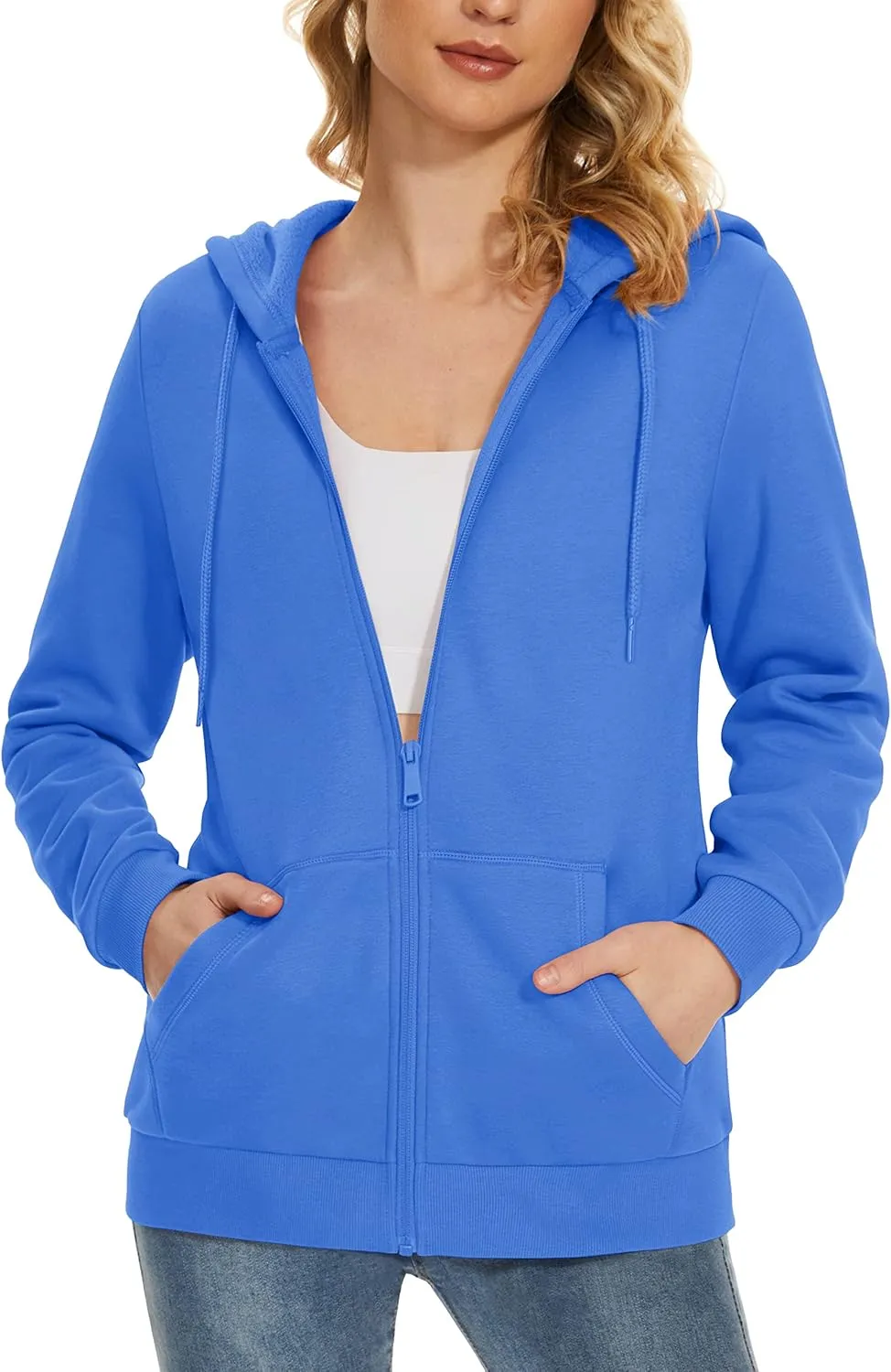 MAGCOMSEN Women's Fleece Lined Zip Up Hoodies Casual Hooded Jacket Workout Full Zip Sweatshirts Pocket Coats