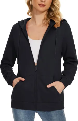 MAGCOMSEN Women's Fleece Lined Zip Up Hoodies Casual Hooded Jacket Workout Full Zip Sweatshirts Pocket Coats