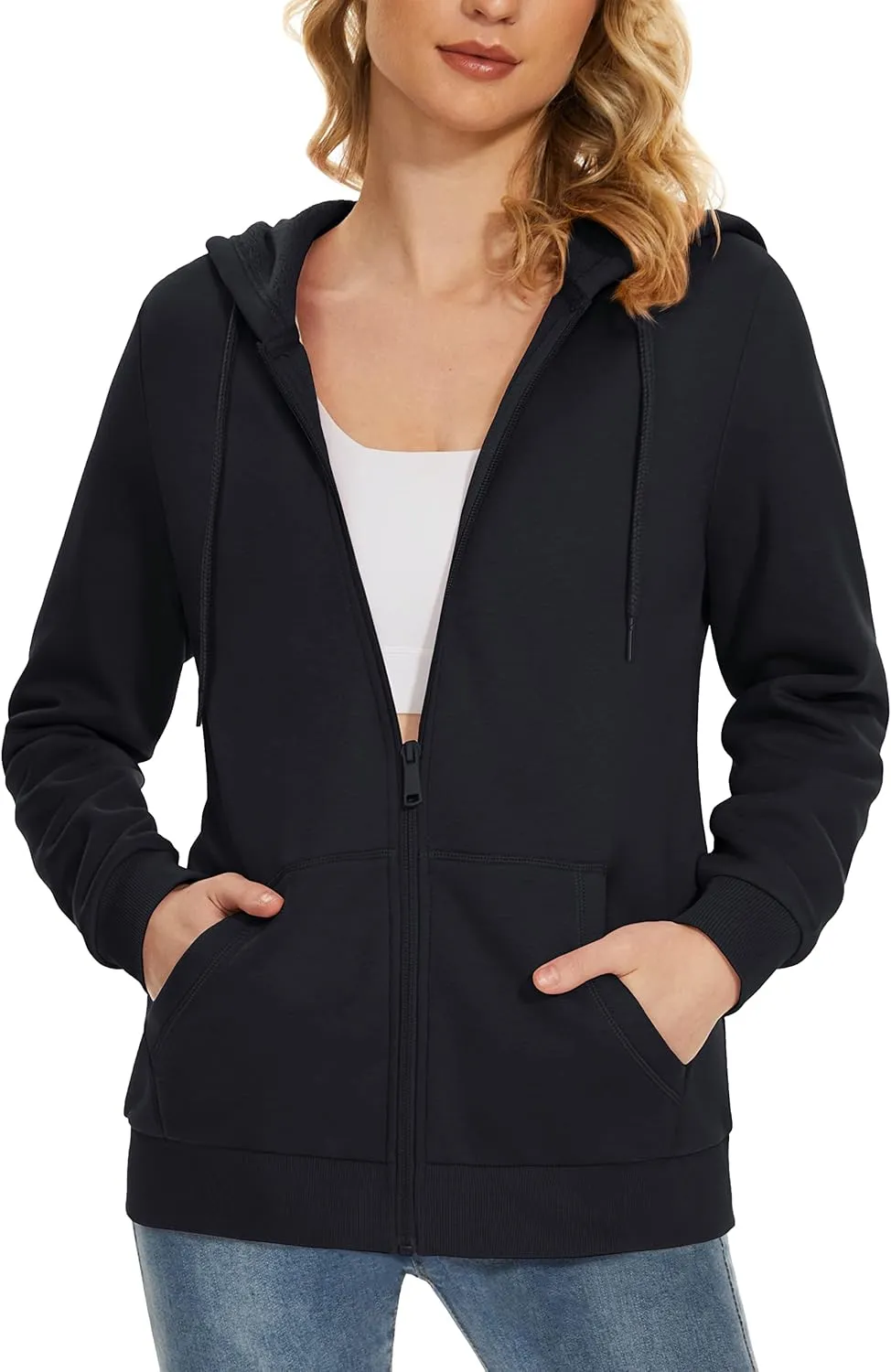 MAGCOMSEN Women's Fleece Lined Zip Up Hoodies Casual Hooded Jacket Workout Full Zip Sweatshirts Pocket Coats