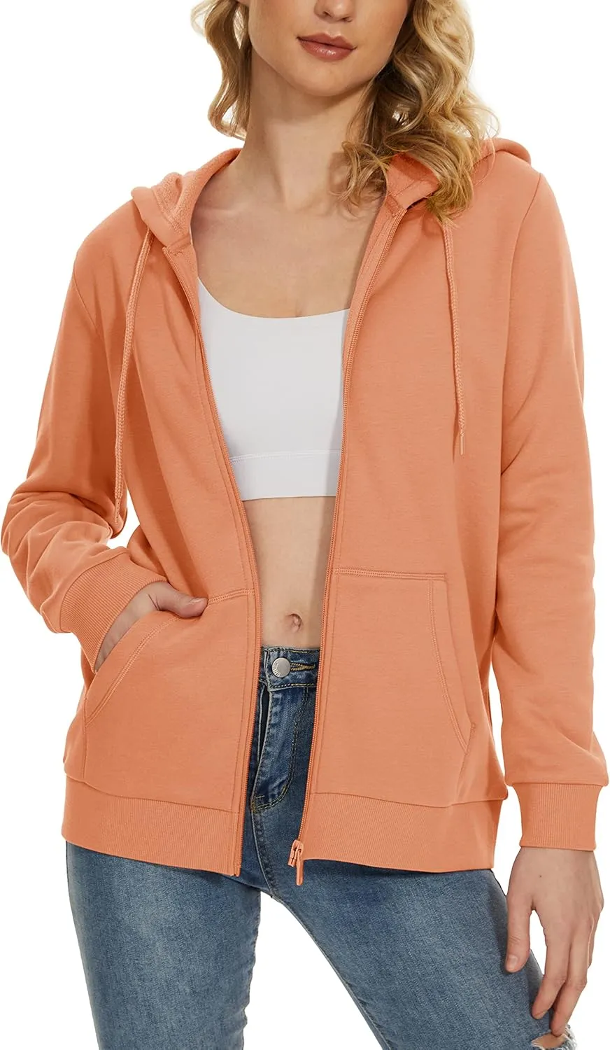 MAGCOMSEN Women's Fleece Lined Zip Up Hoodies Casual Hooded Jacket Workout Full Zip Sweatshirts Pocket Coats