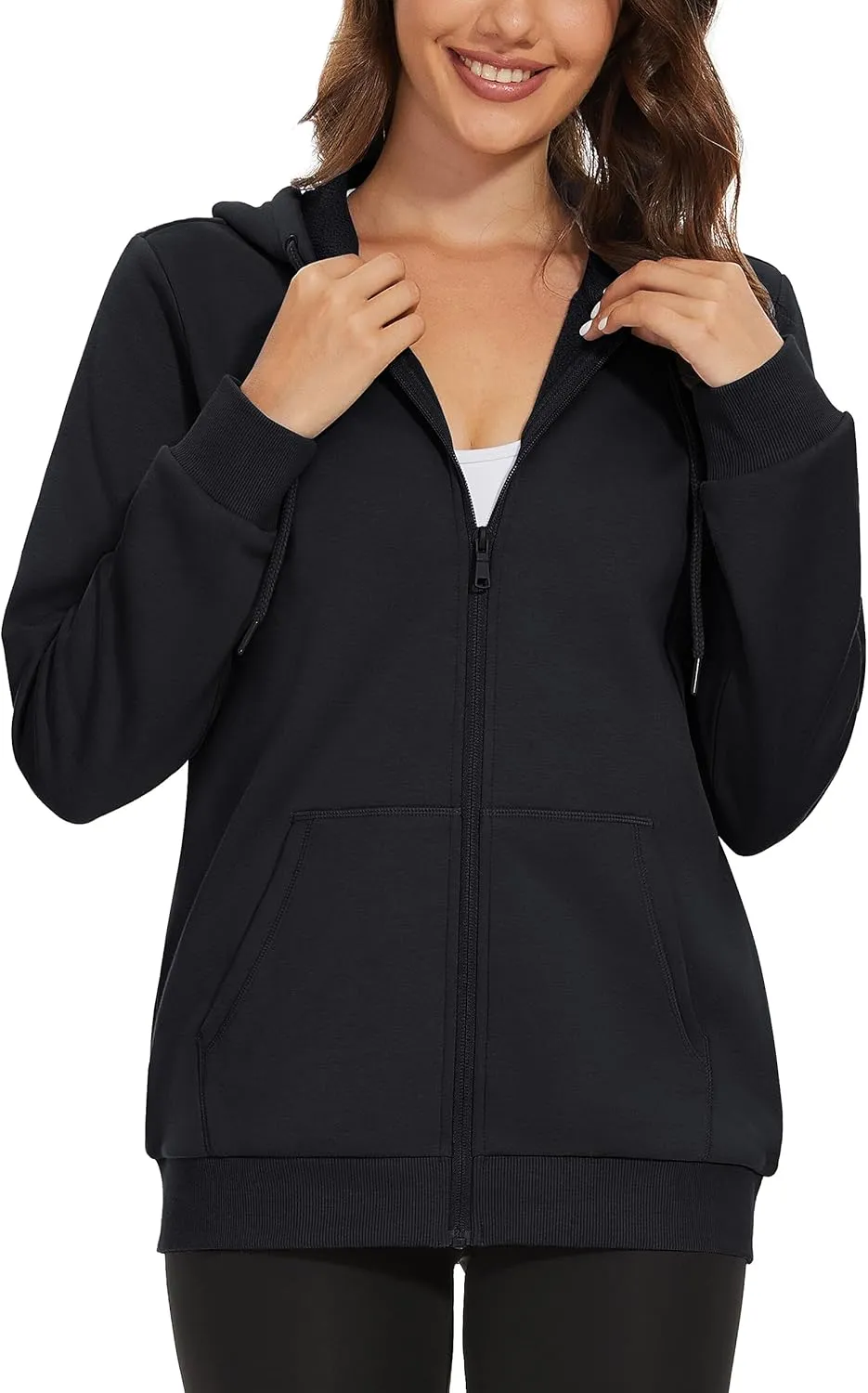 MAGCOMSEN Women's Fleece Lined Zip Up Hoodies Casual Hooded Jacket Workout Full Zip Sweatshirts Pocket Coats