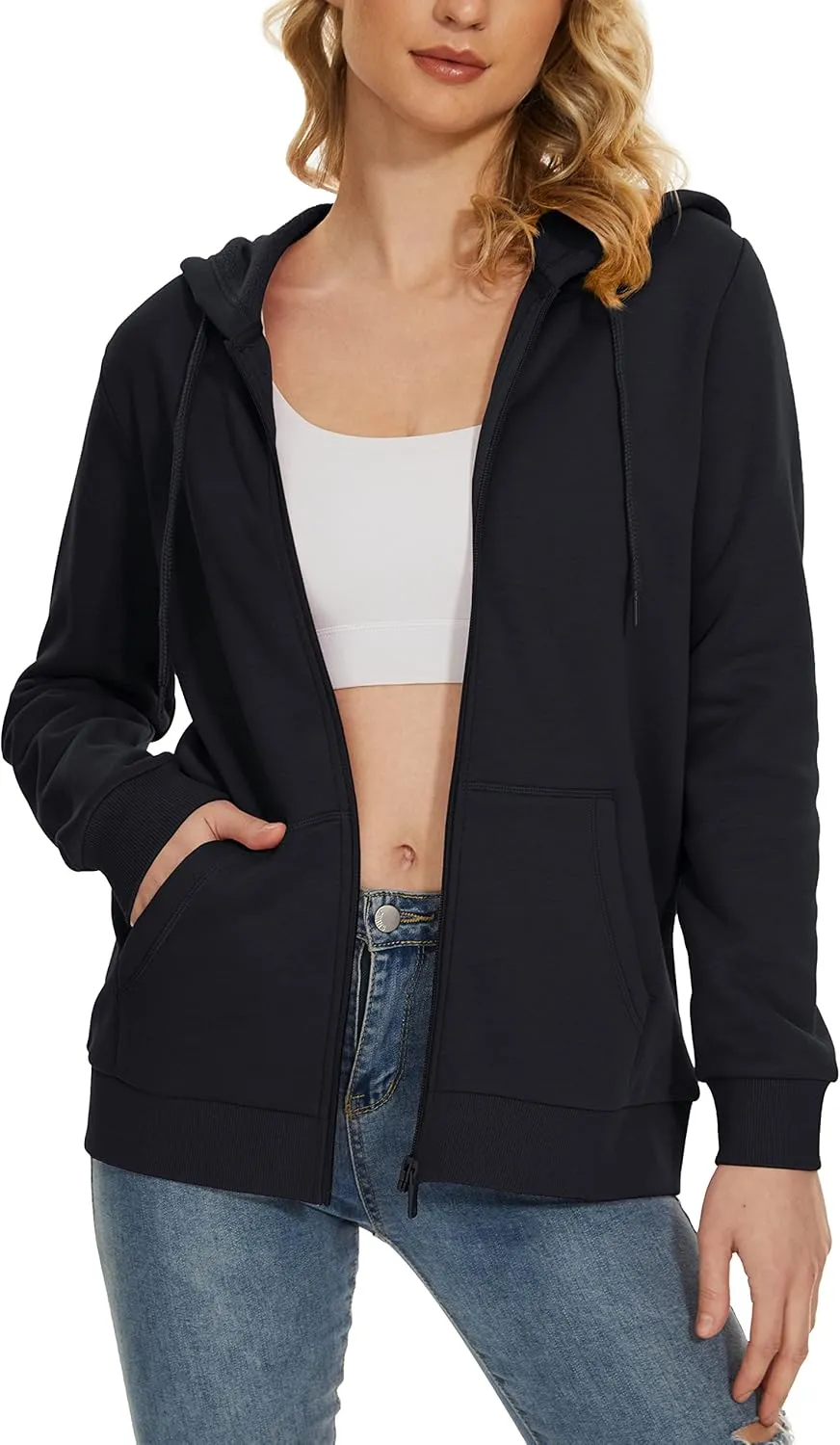MAGCOMSEN Women's Fleece Lined Zip Up Hoodies Casual Hooded Jacket Workout Full Zip Sweatshirts Pocket Coats