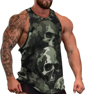 MARSVOVO Mens Vintage Y2K Skull Camo Tank Top Casual Sleeveless Breathable Quick-Dry Shirts for Men Workout Tops