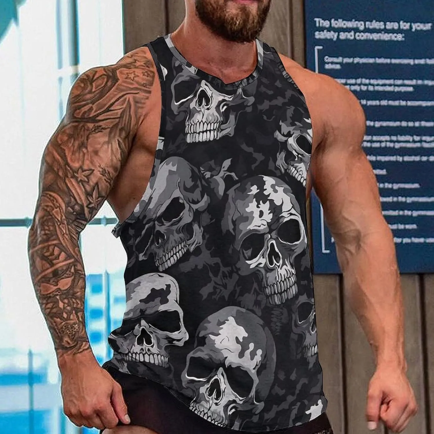 MARSVOVO Mens Vintage Y2K Skull Camo Tank Top Casual Sleeveless Breathable Quick-Dry Shirts for Men Workout Tops