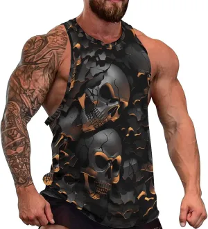 MARSVOVO Mens Vintage Y2K Skull Camo Tank Top Casual Sleeveless Breathable Quick-Dry Shirts for Men Workout Tops