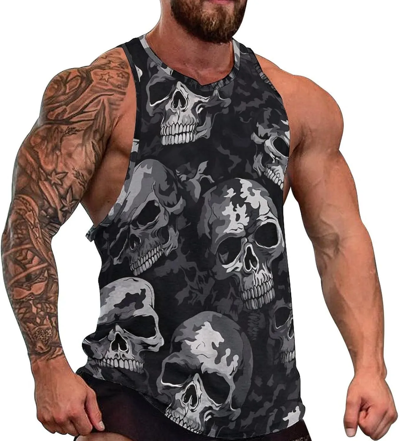 MARSVOVO Mens Vintage Y2K Skull Camo Tank Top Casual Sleeveless Breathable Quick-Dry Shirts for Men Workout Tops