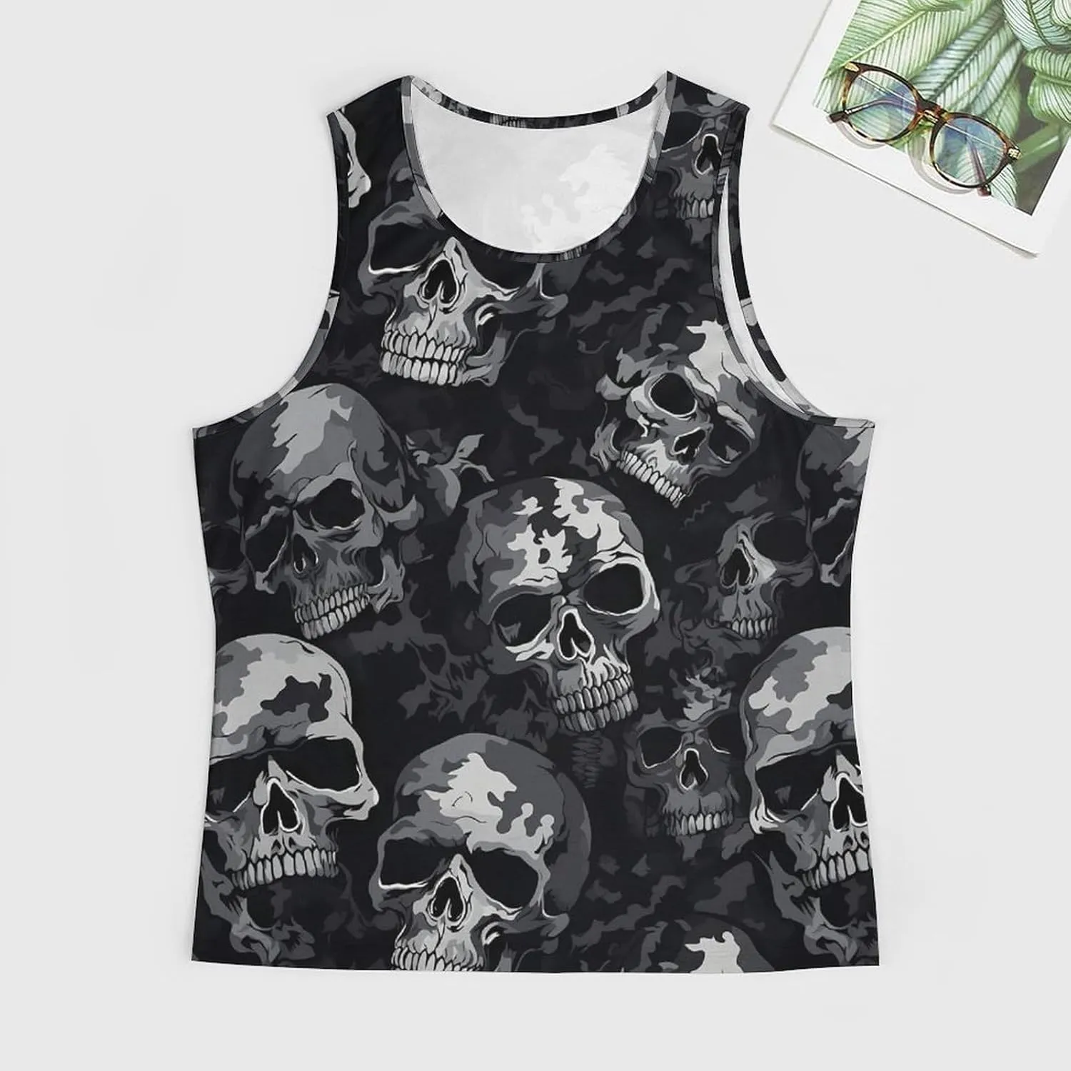 MARSVOVO Mens Vintage Y2K Skull Camo Tank Top Casual Sleeveless Breathable Quick-Dry Shirts for Men Workout Tops