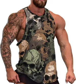 MARSVOVO Mens Vintage Y2K Skull Camo Tank Top Casual Sleeveless Breathable Quick-Dry Shirts for Men Workout Tops