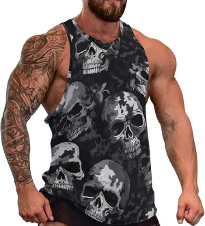 MARSVOVO Mens Vintage Y2K Skull Camo Tank Top Casual Sleeveless Breathable Quick-Dry Shirts for Men Workout Tops