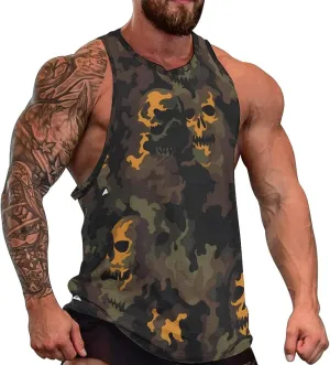 MARSVOVO Mens Vintage Y2K Skull Camo Tank Top Casual Sleeveless Breathable Quick-Dry Shirts for Men Workout Tops