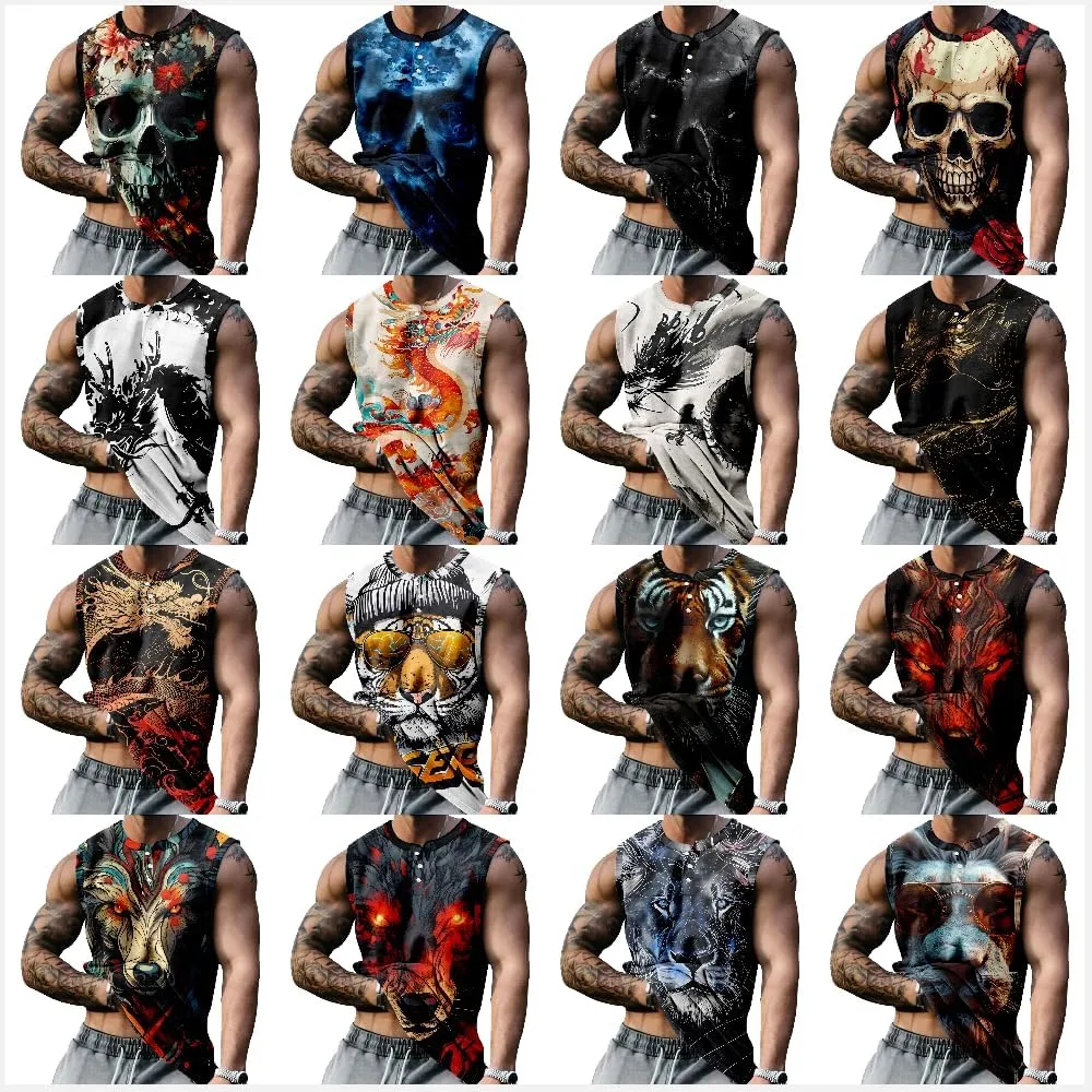 MARSVOVO Workout Tank Tops for Men Summer 2024 Fashion Animal Graphic Casual Sleeveless Breathable Quick-Dry Muscle Vest