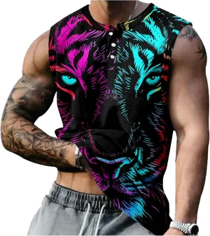 MARSVOVO Workout Tank Tops for Men Summer 2024 Fashion Animal Graphic Casual Sleeveless Breathable Quick-Dry Muscle Vest
