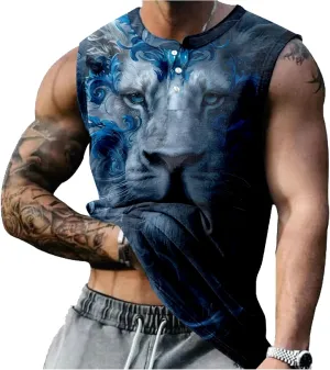 MARSVOVO Workout Tank Tops for Men Summer 2024 Fashion Animal Graphic Casual Sleeveless Breathable Quick-Dry Muscle Vest