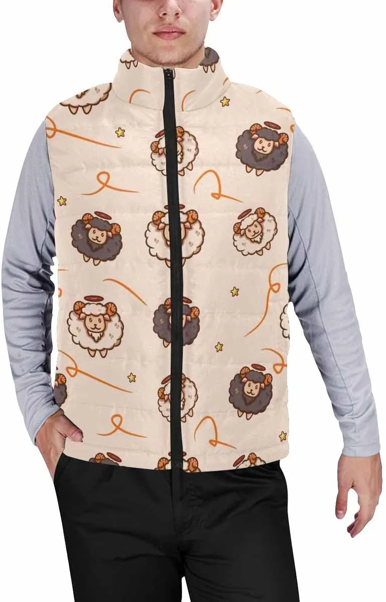 Men Puffer Vest Cute Sheeps Men'S Lightweight Vest Sleeveless Padded Quilted Jacket Packable Ideal For Travel