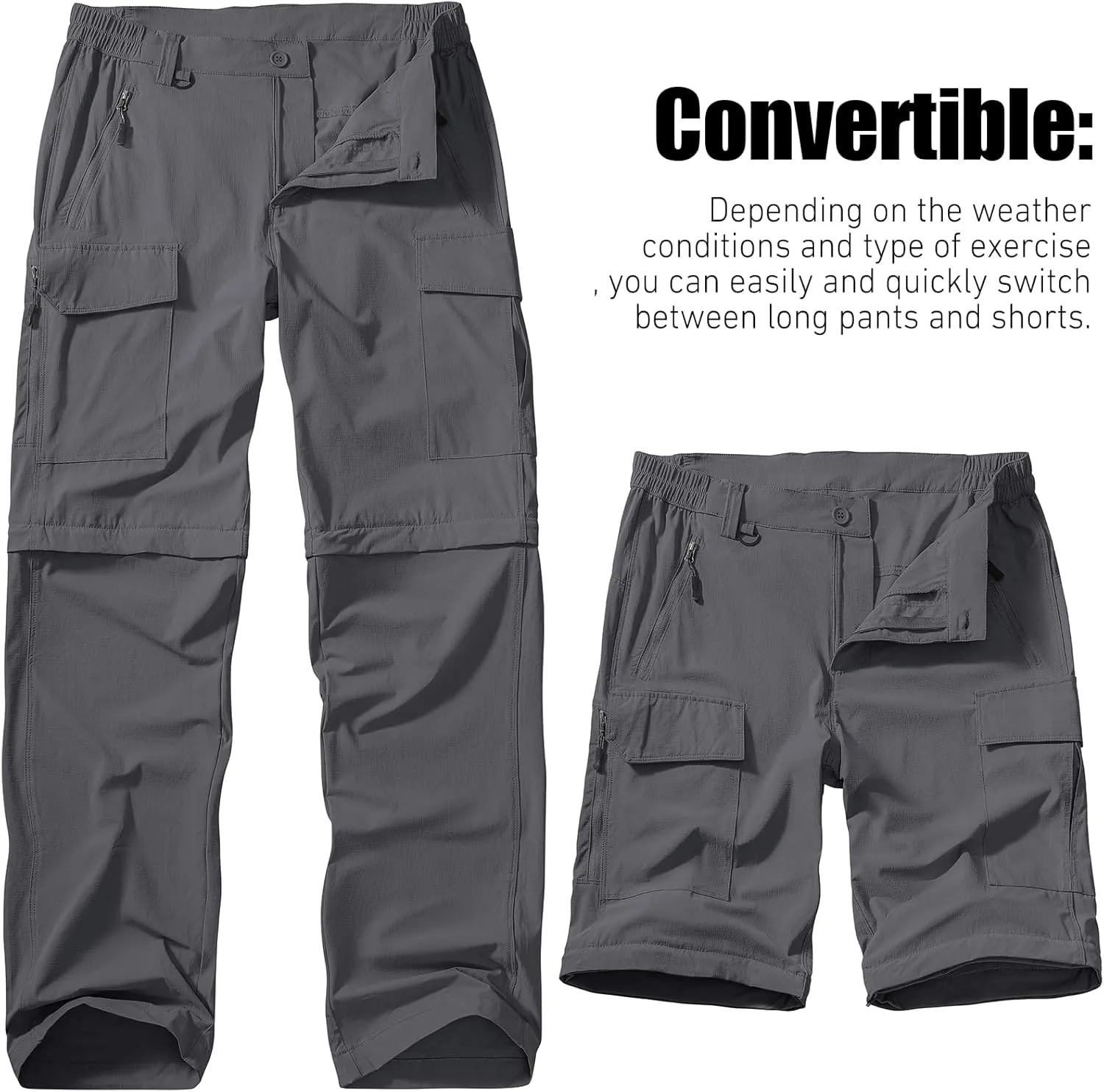 Men's Hiking Convertible Work Pants Cargo Zip Off Lightweight Quick Dry Stretch Pants Summer Fishing Travel Outdoor