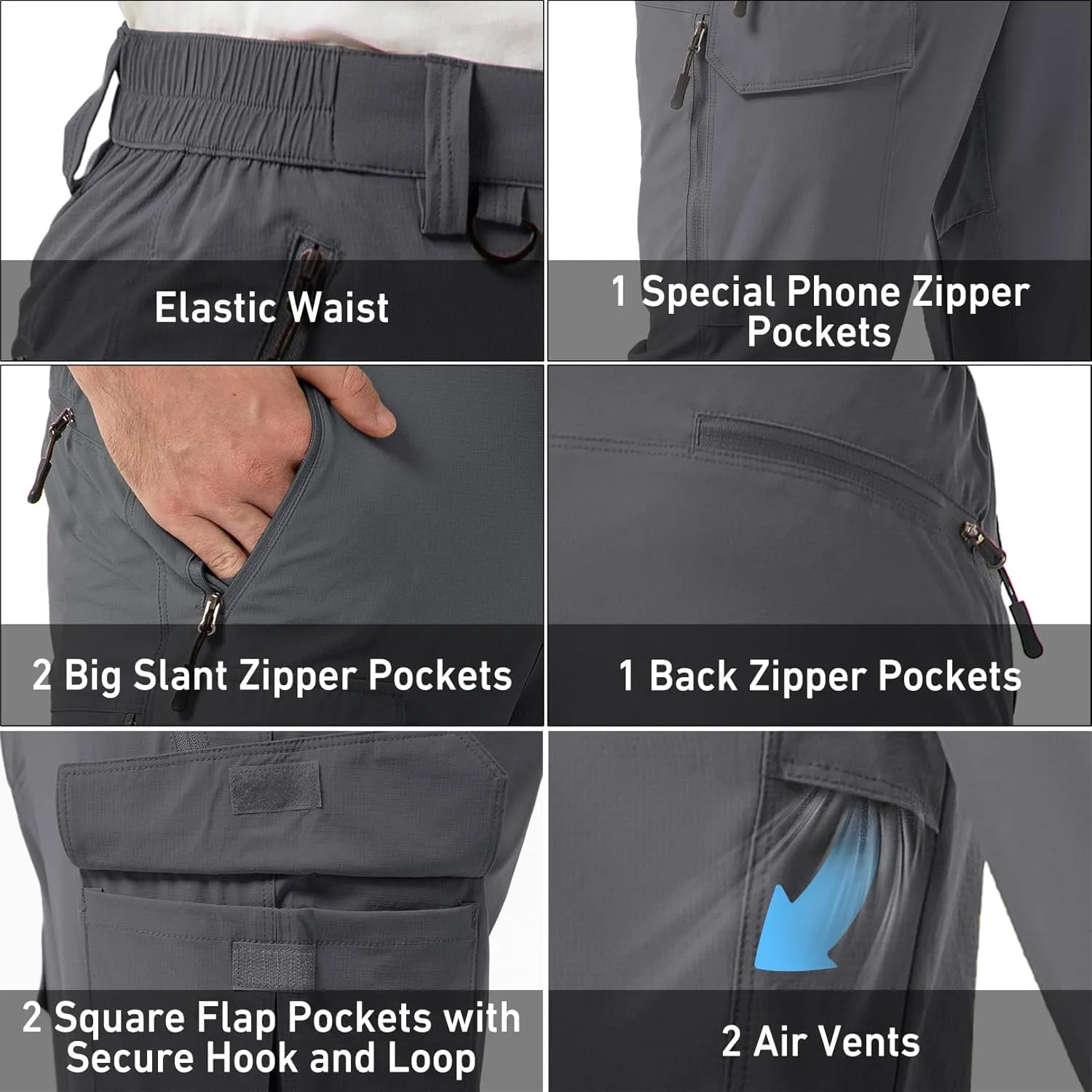 Men's Hiking Convertible Work Pants Cargo Zip Off Lightweight Quick Dry Stretch Pants Summer Fishing Travel Outdoor