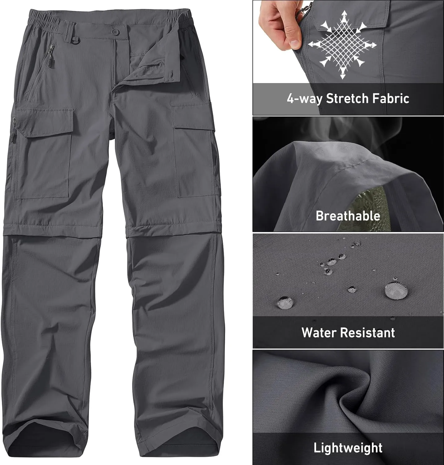 Men's Hiking Convertible Work Pants Cargo Zip Off Lightweight Quick Dry Stretch Pants Summer Fishing Travel Outdoor