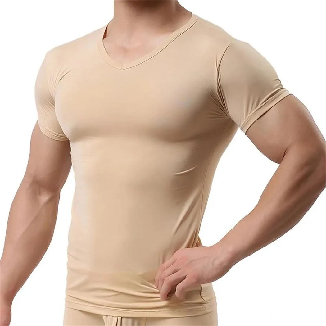 Men's Ice Silk T-Shirt - Breathable Summer Top, Quick Dry Short Sleeve Trainer Shirt with Slim Fit