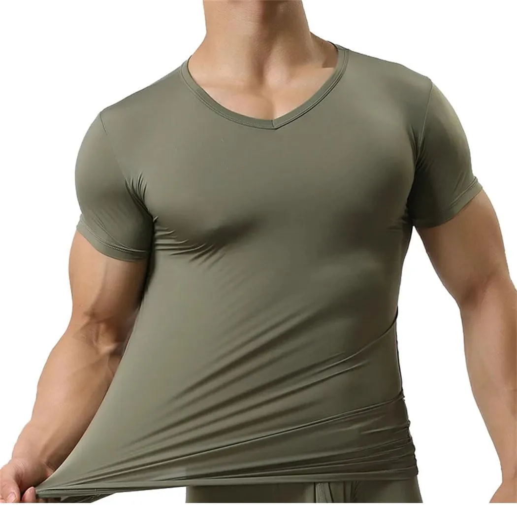 Men's Ice Silk T-Shirt - Breathable Summer Top, Quick Dry Short Sleeve Trainer Shirt with Slim Fit