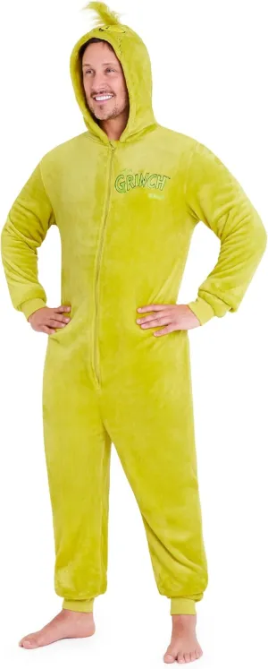 Mens One-Piece Pajamas with Fleece Hood Cozy Loungewear - Gift for Men (Green, XL)