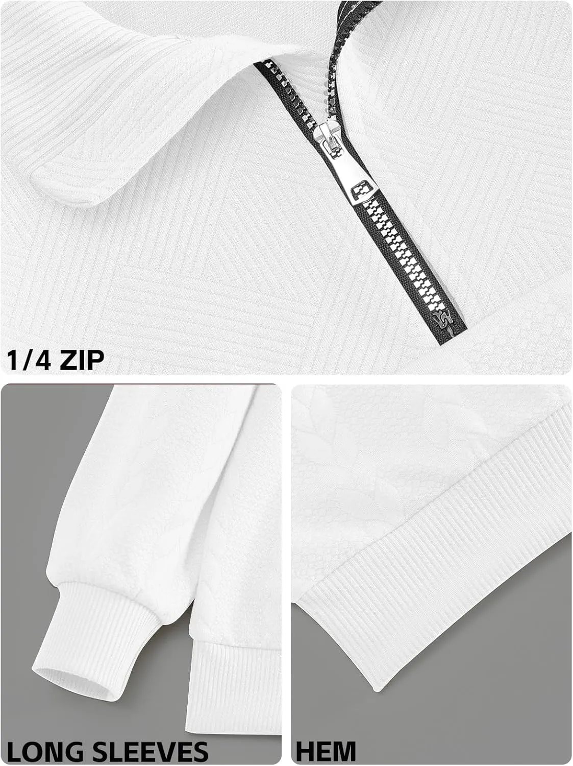 Mens Quarter Zip Pullover Quilted Sweatshirt Knit Long Sleeve Mock Neck Sweater Polo Shirt