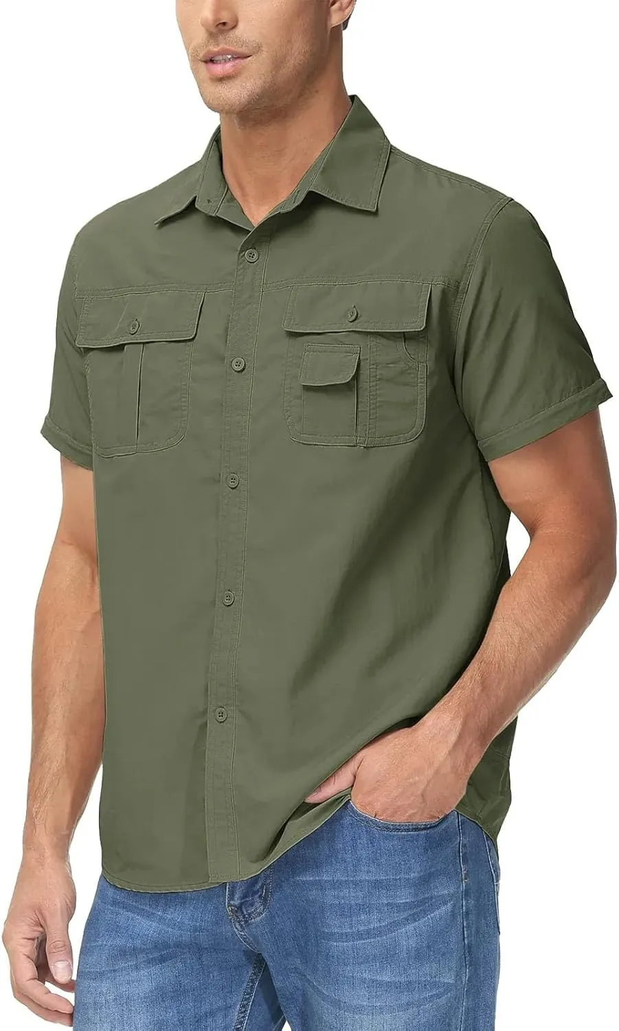 Men's Quick Dry Removable Sleeve Shirts Hiking Cargo Shirt Breathable Outdoor Camping Fishing Running Tops