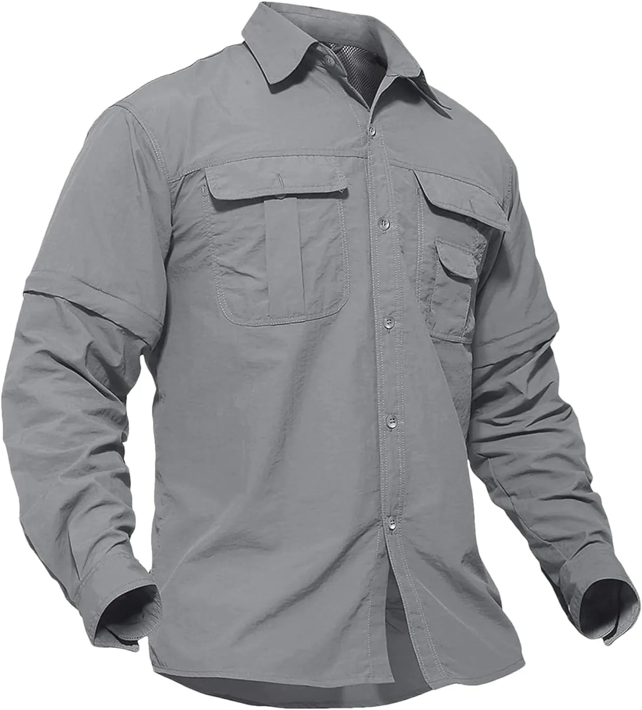 Men's Quick Dry Removable Sleeve Shirts Hiking Cargo Shirt Breathable Outdoor Camping Fishing Running Tops