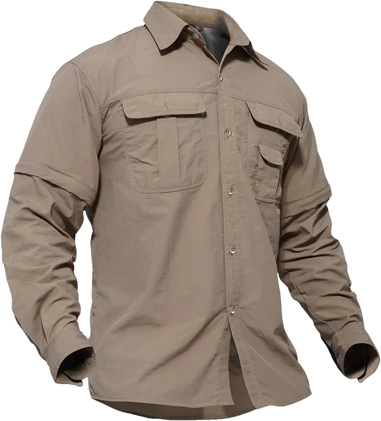 Men's Quick Dry Removable Sleeve Shirts Hiking Cargo Shirt Breathable Outdoor Camping Fishing Running Tops