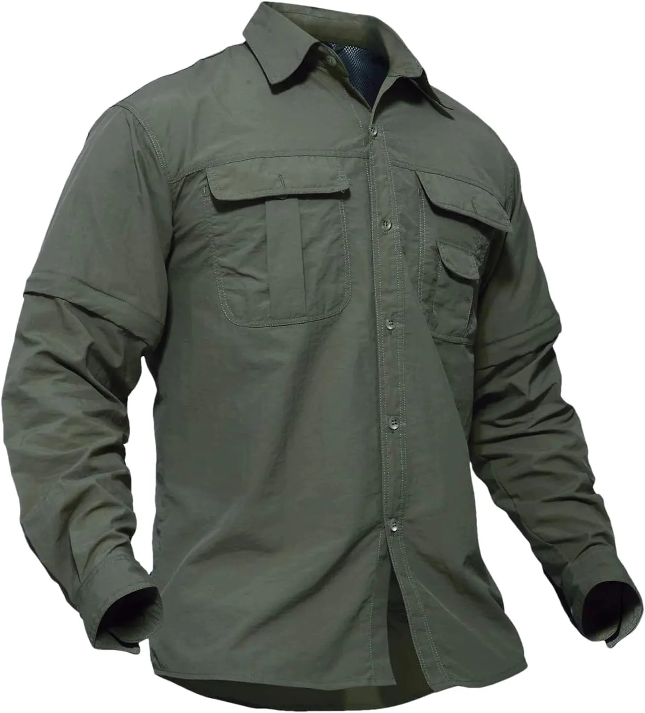 Men's Quick Dry Removable Sleeve Shirts Hiking Cargo Shirt Breathable Outdoor Camping Fishing Running Tops