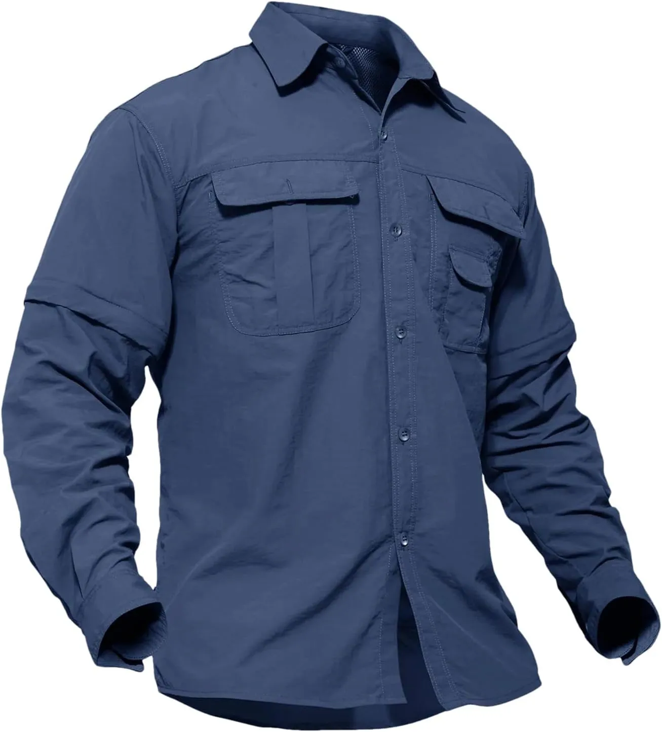 Men's Quick Dry Removable Sleeve Shirts Hiking Cargo Shirt Breathable Outdoor Camping Fishing Running Tops