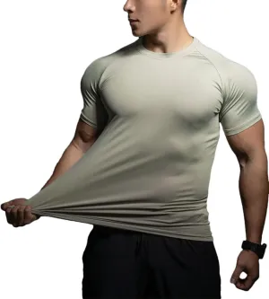 Men's Quick-Dry Sports T-Shirt Elastic Running Gym Top for Training Breathable Short Sleeve Workout Tee