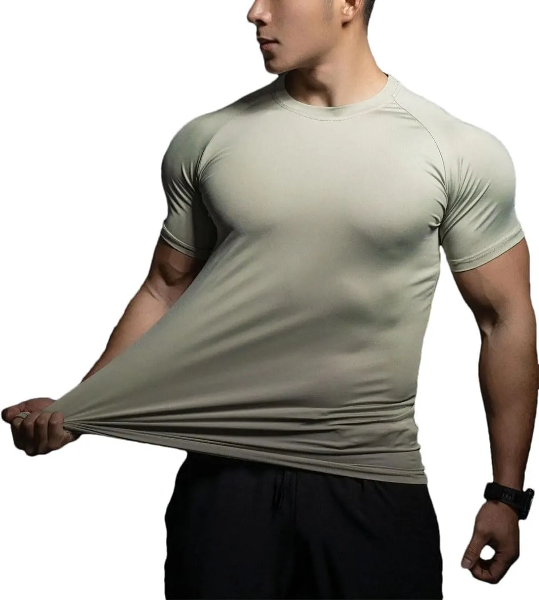 Men's Quick-Dry Sports T-Shirt Elastic Running Gym Top for Training Breathable Short Sleeve Workout Tee