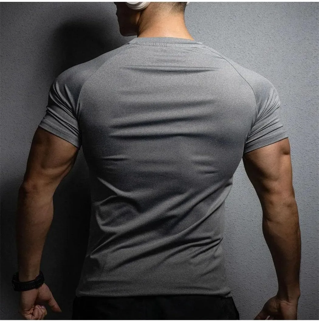 Men's Quick-Dry Sports T-Shirt Elastic Running Gym Top for Training Breathable Short Sleeve Workout Tee