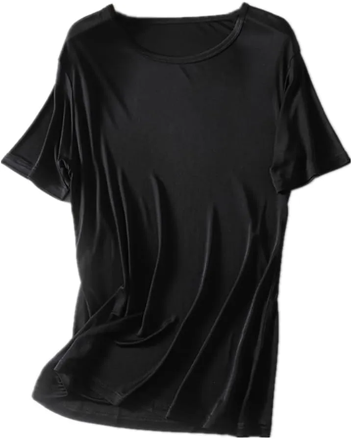 Mens Silk T Shirt Short Sleeve Crew Neck Top Undershirt Breathable Mulberry Silk Tee Tops