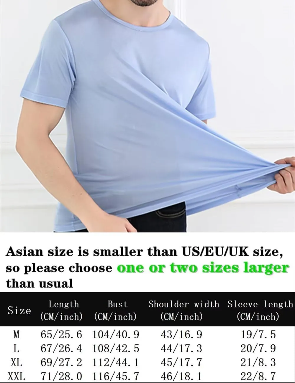 Mens Silk T Shirt Short Sleeve Crew Neck Top Undershirt Breathable Mulberry Silk Tee Tops