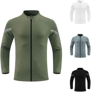 Mens Zip Up Sports Shirts Slim Fit Long Sleeve Quick Dry Elastic Shirts for Men Running Gym Athletic Outwear