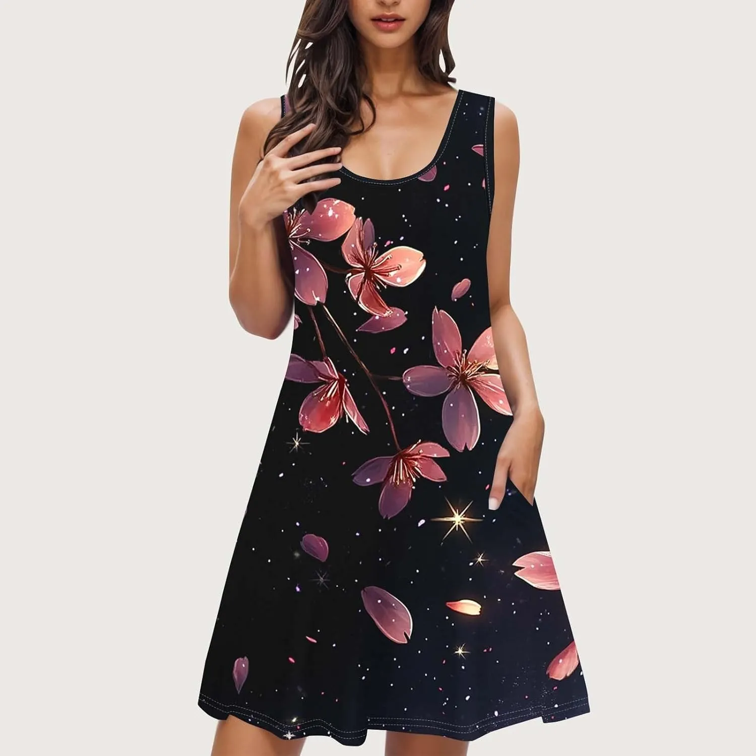Midi Dresses for Women Summer Boho Floral Print Sleeveless Tank Dresses A-Line Casual Sundress Beach Cover Ups