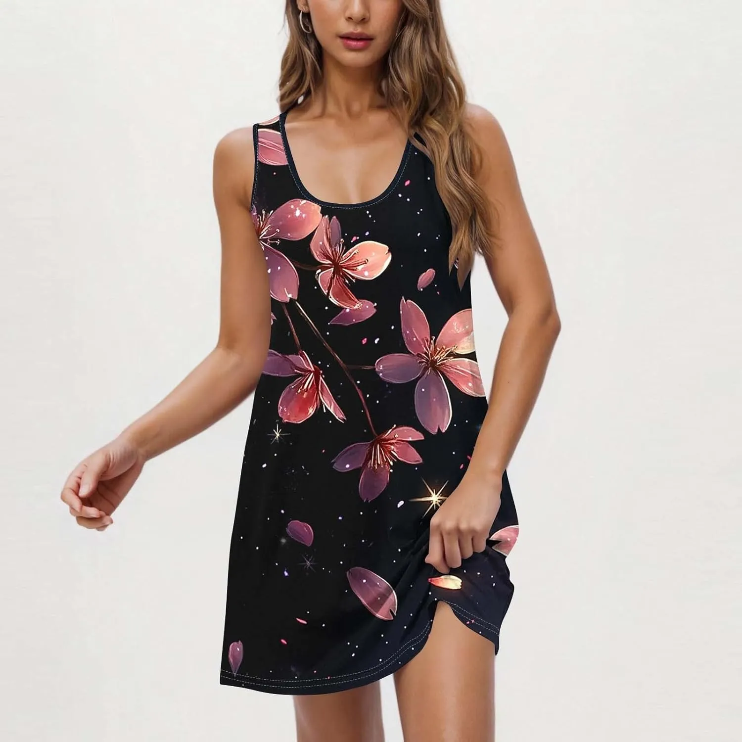 Midi Dresses for Women Summer Boho Floral Print Sleeveless Tank Dresses A-Line Casual Sundress Beach Cover Ups